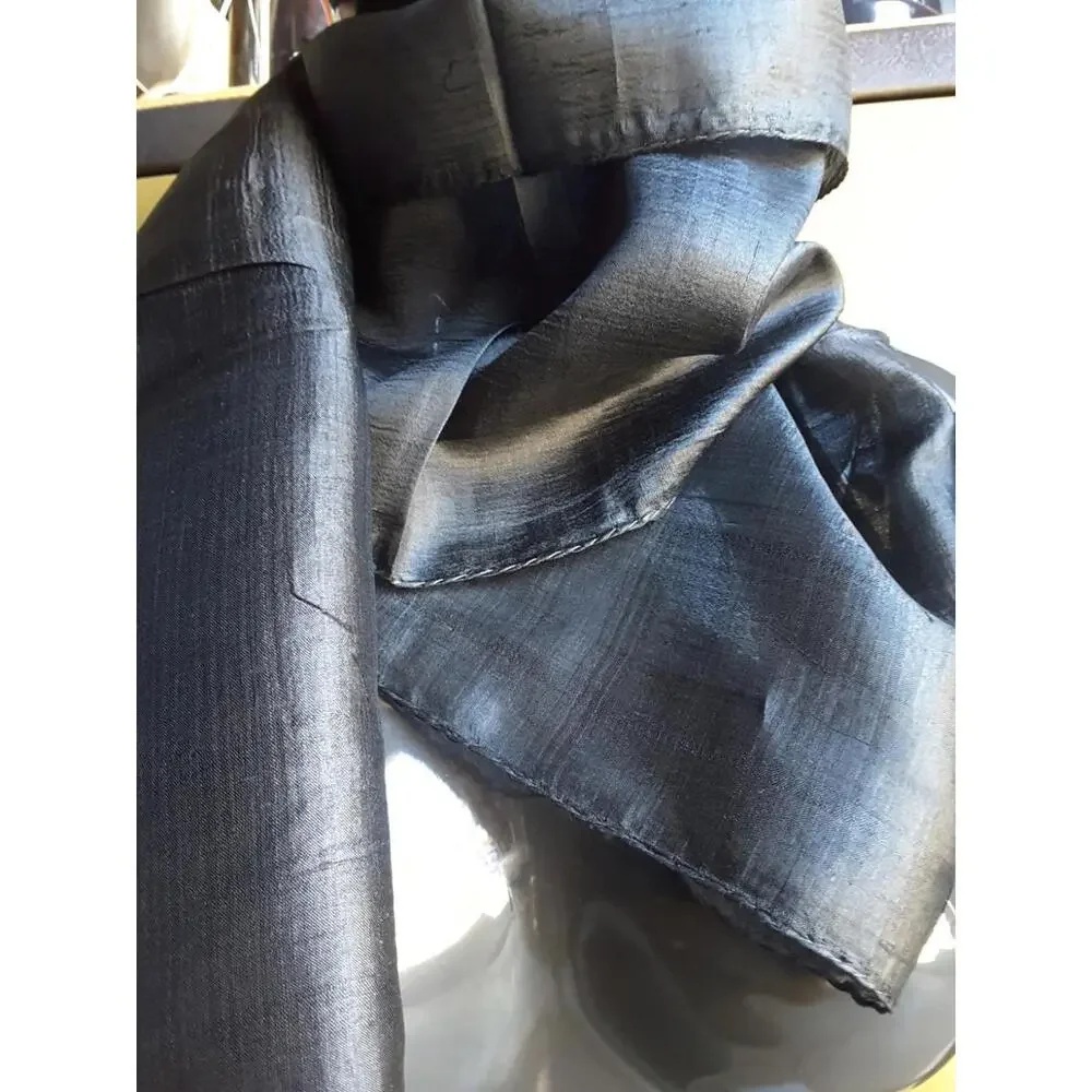 Vintage 1970s Black Pure 100% Silk Oblong Scarf MADE INDIA Rich Looking Handmade